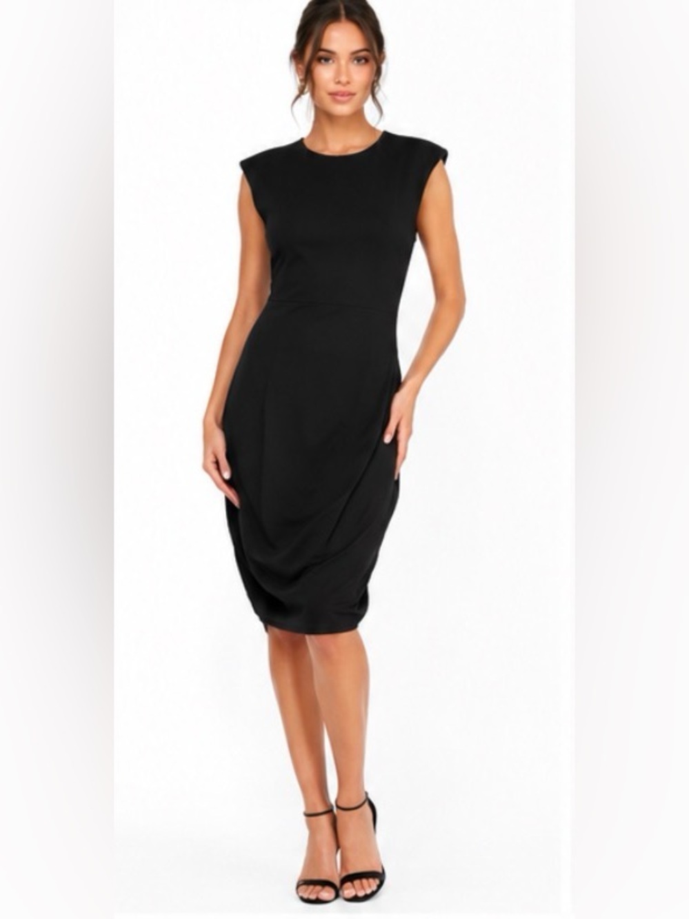 AQUA Bloomingdale’s NWT Black Stretch Tulip Sheath Dress XS Made USA